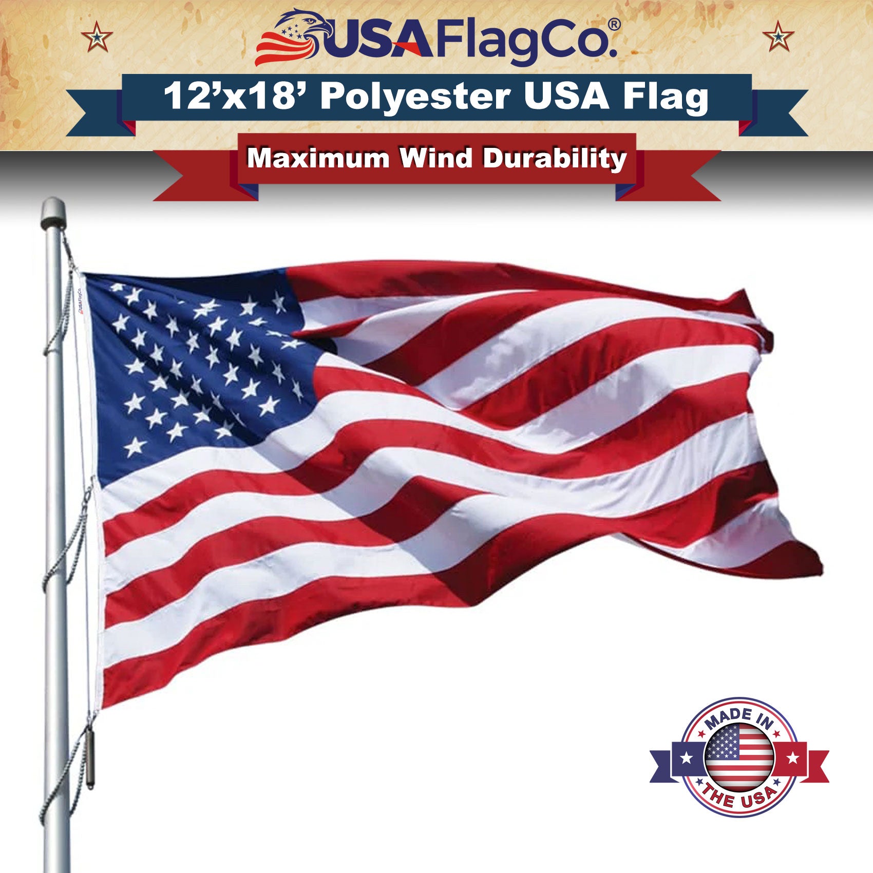 Polyester American Flag 12x18 ft | Durable Outdoor USA Flag – USA