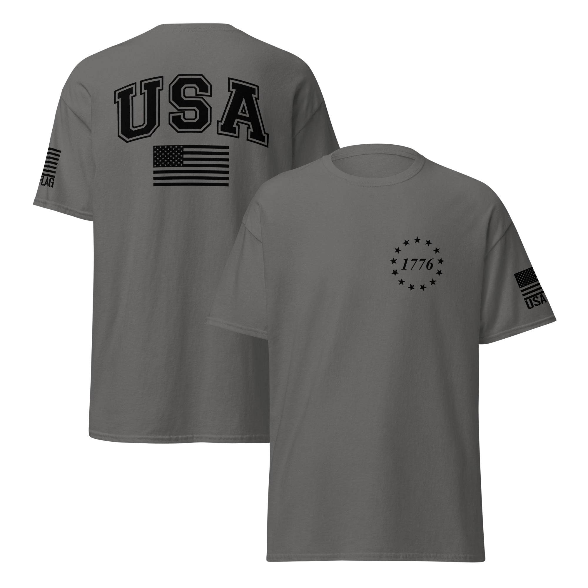 Black American Flag T-Shirt – Military Green XXX-Large, Proudly Printed In The USA - View #6