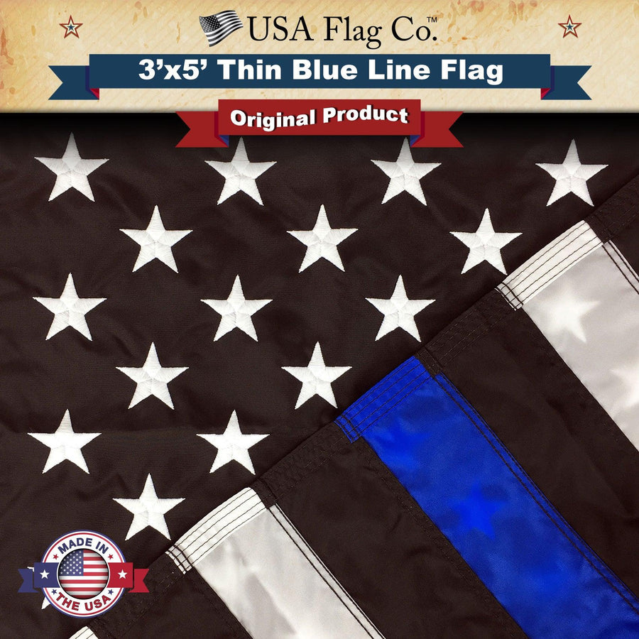 Thin Blue Line American Flag (3x5 foot) Embroidered Stars & Sewn Stripes - USA Flag Co.