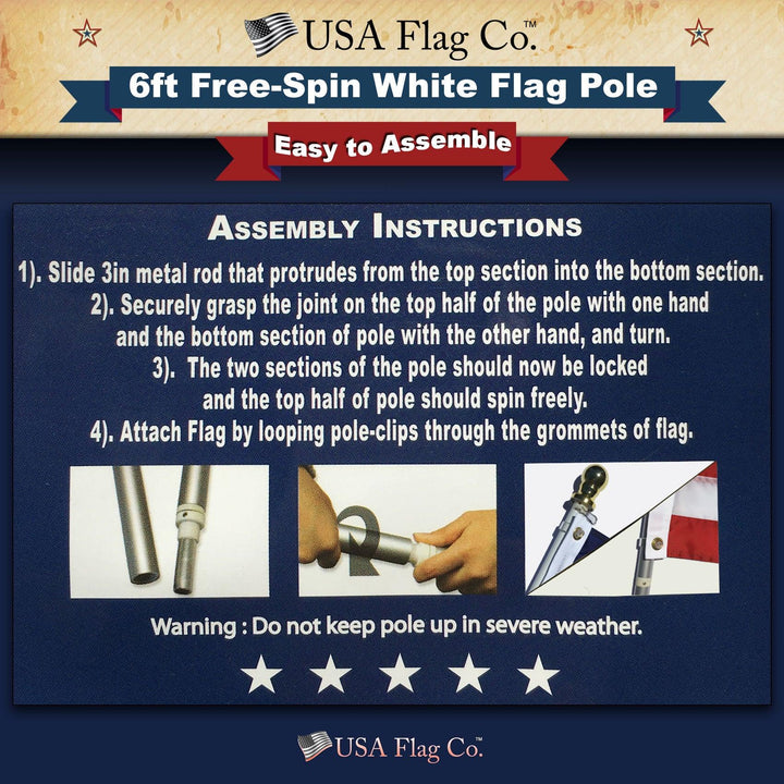 White Flag Pole (6ft, 1-inch Diameter) - USA Flag Co.