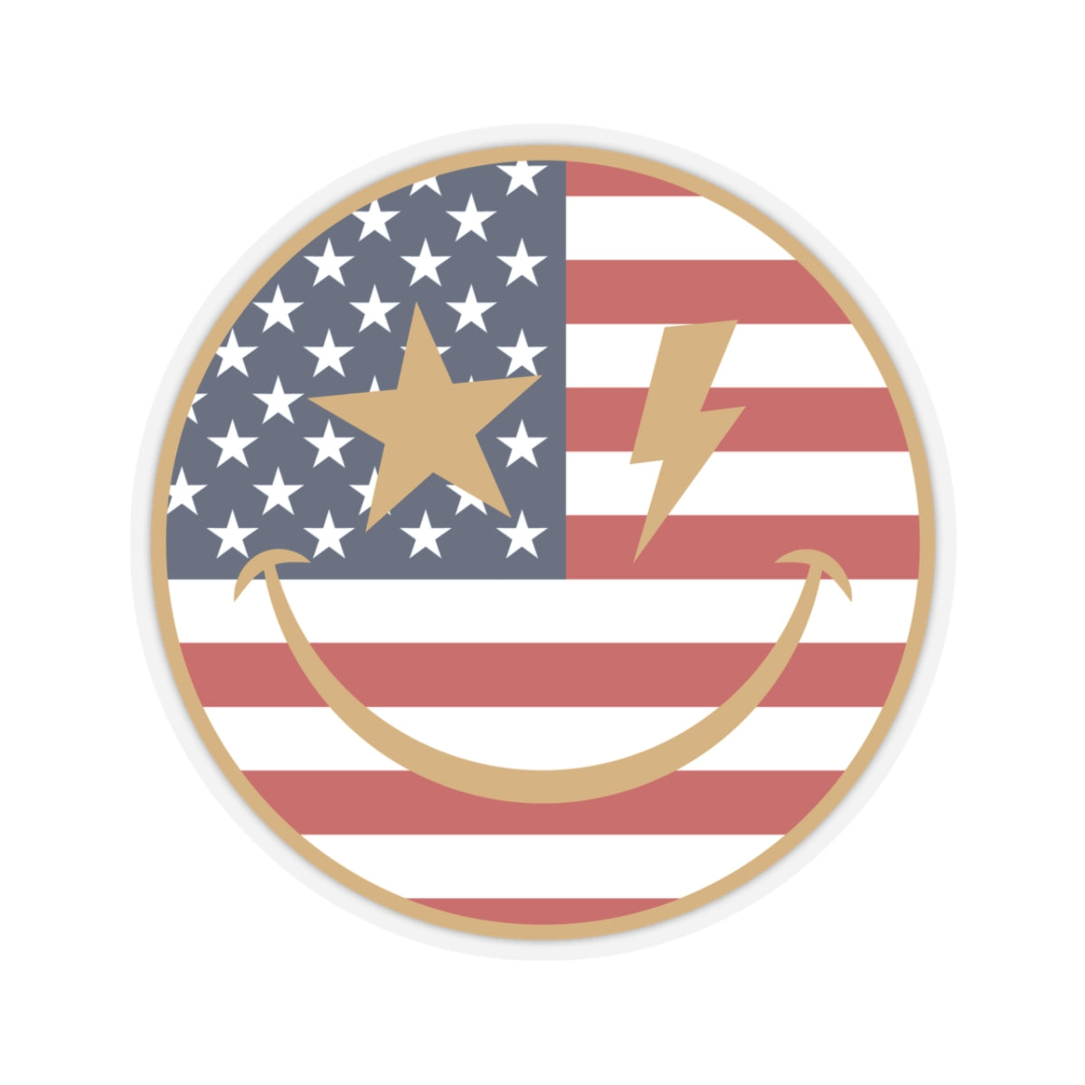 American Flag Happy Face Star & Bolt Eyes Sticker