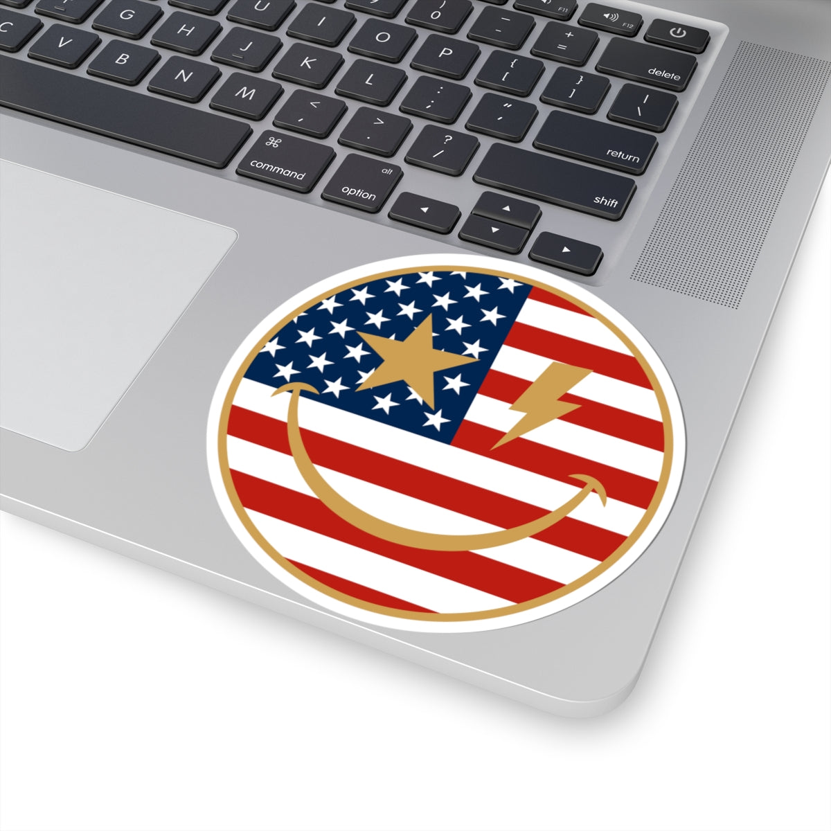 American Flag Happy Face Star & Bolt Eyes Sticker