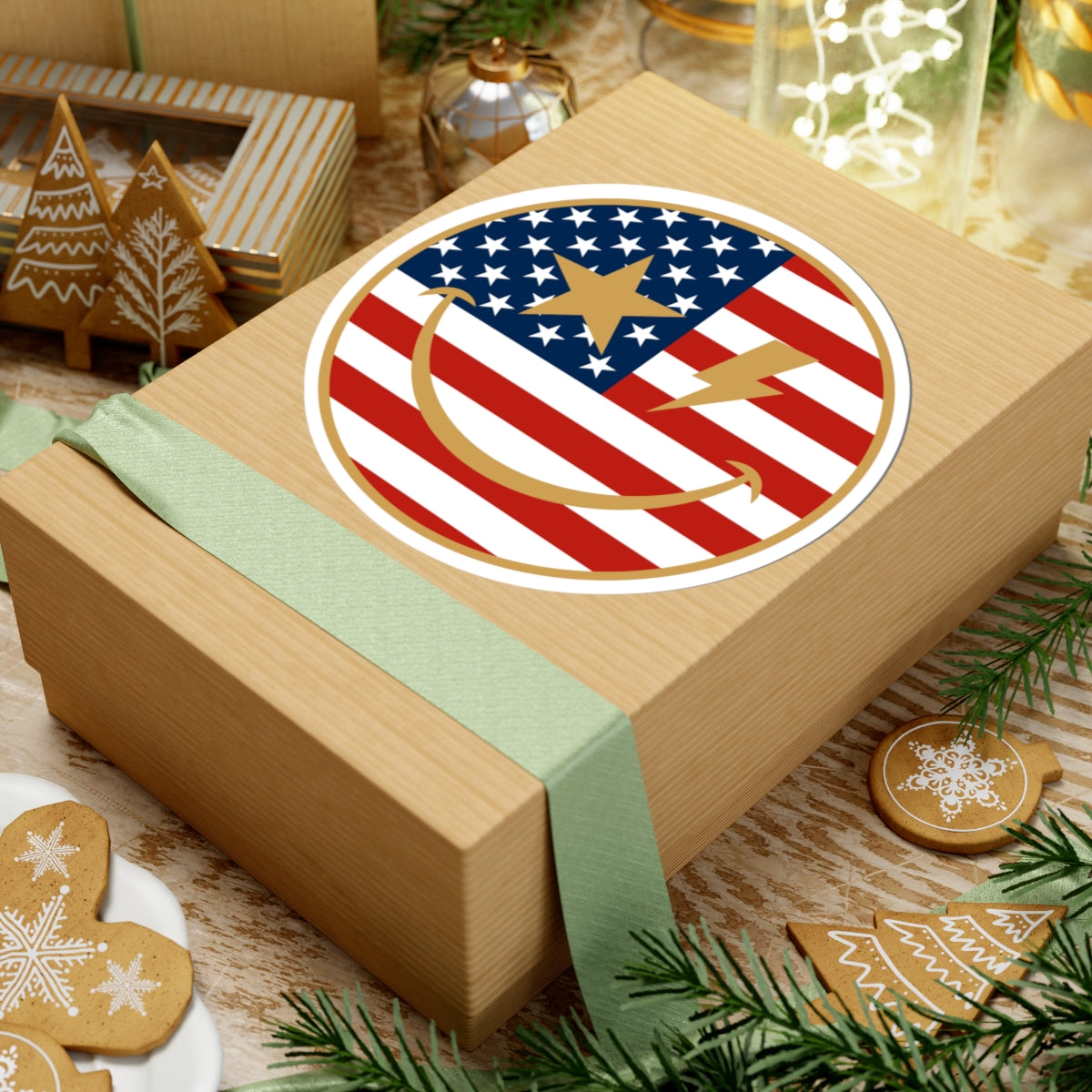 American Flag Happy Face Star & Bolt Eyes Sticker