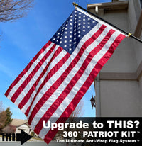 American flag on a flagpole with text overlay promoting a 360° Patriot Kit.