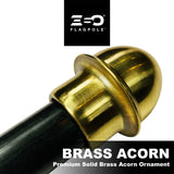 Brass acorn ornament on a white background with ESO Flagpole logo.