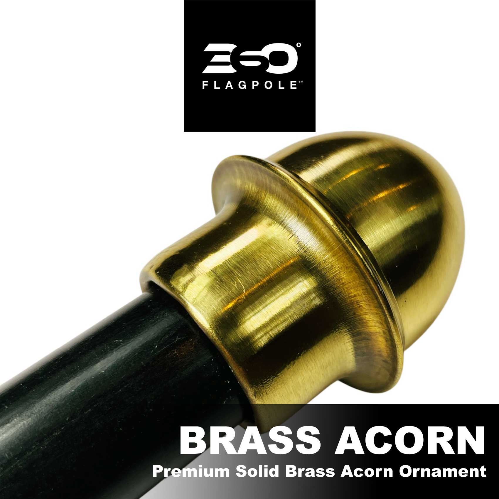 Brass acorn ornament on a white background with ESO Flagpole logo.