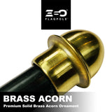 Brass acorn ornament with ESO Flagpole logo on a white background