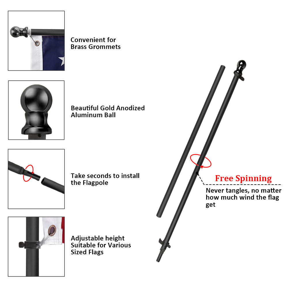 InstaPatriot™ American Flag, Flagpole & FREEDOM™ Bracket Kit - Classic Black