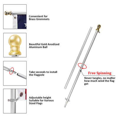 InstaPatriot™ American Flag, Flagpole & ROGUE™ Bracket Kit - Brushed Aluminum