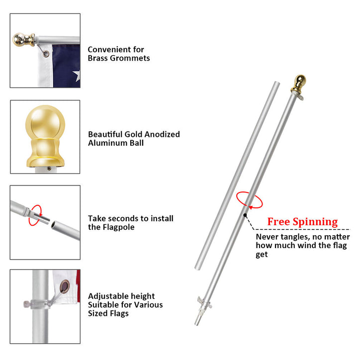 InstaPatriot™ American Flag, Flagpole & ROGUE™ Bracket Kit - Brushed Aluminum