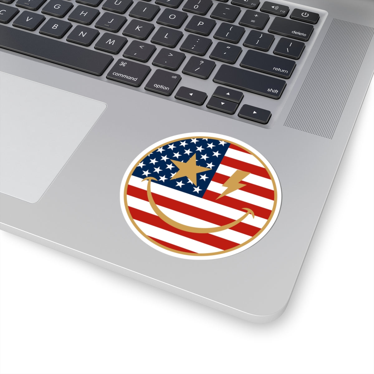 American Flag Happy Face Star & Bolt Eyes Sticker