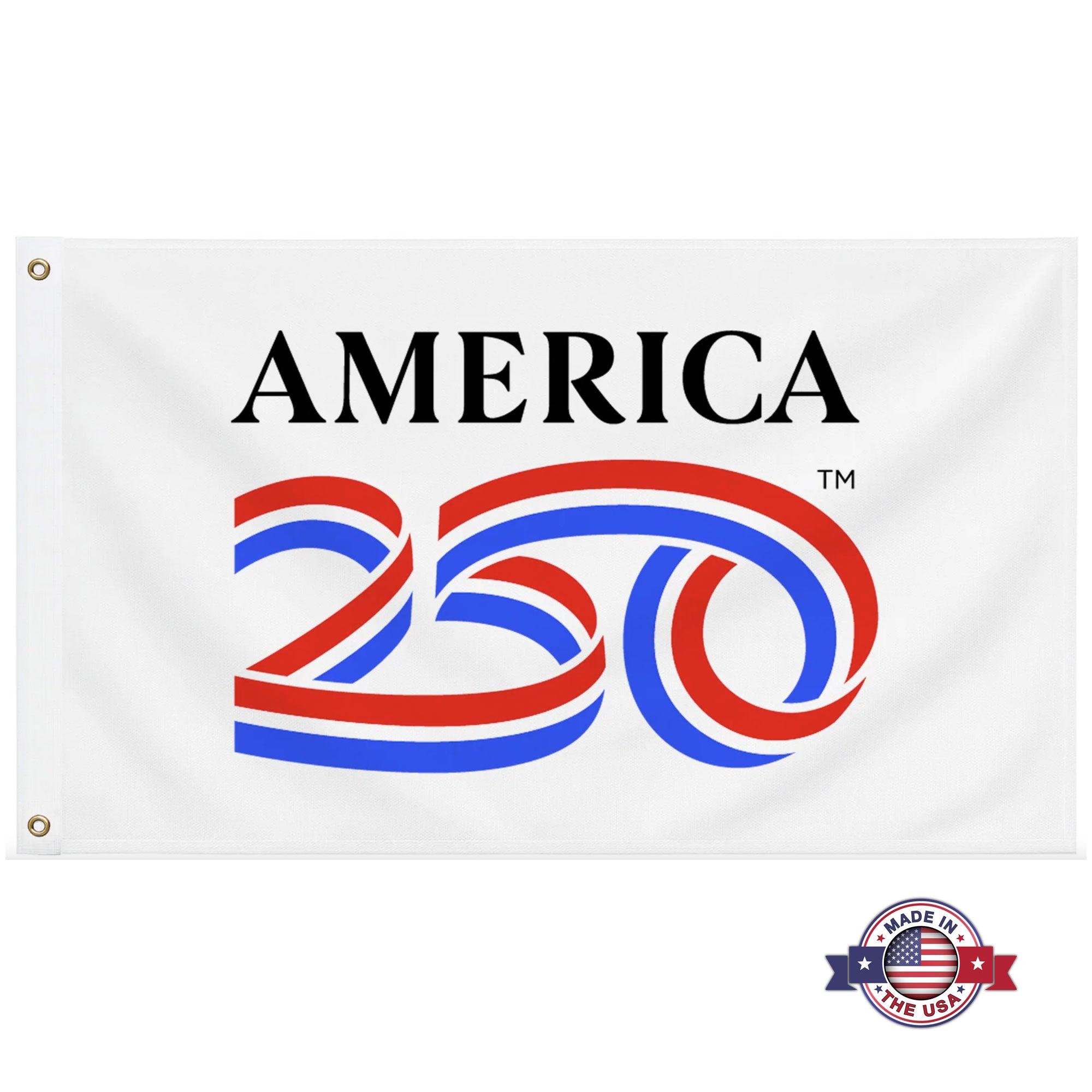 Flag with 'America 250' design on a white background