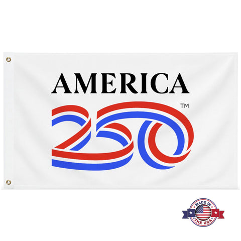 Flag with 'America 250' design on a white background
