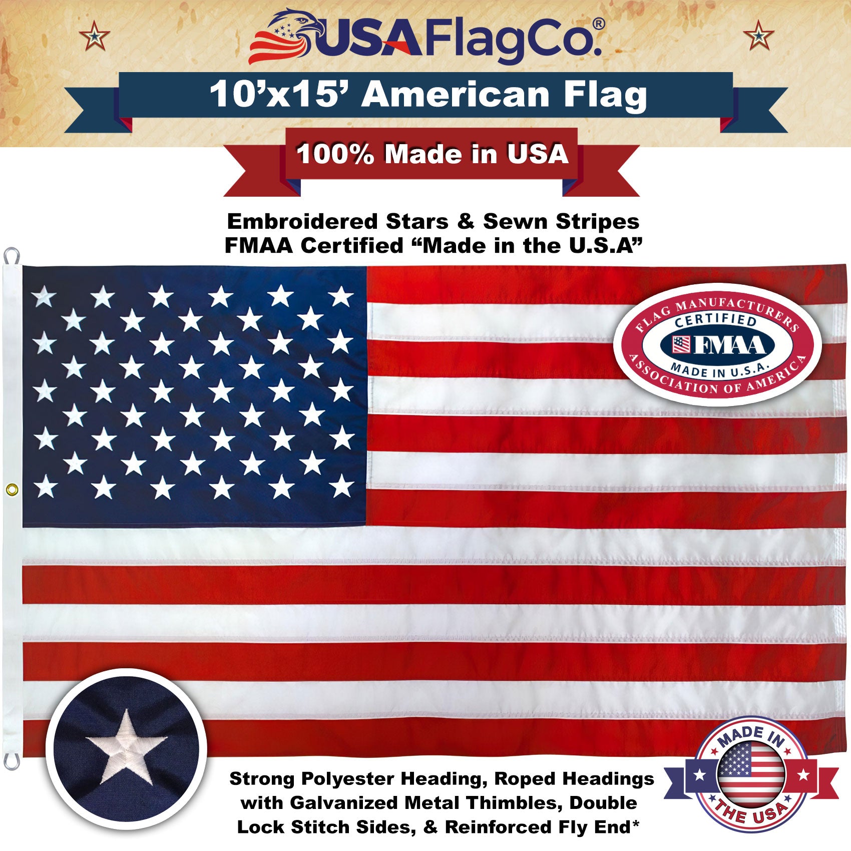 Premium 10x15 Nylon US Flag | Made in USA | Embroidered Sewn – USA