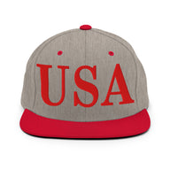 Snapback Hat - Red Embroidered USA Text
