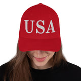 Flexfit White Embroidered USA Caps