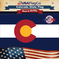 Colorado state flag with USAFlagCo branding and 'Made in the USA' badge.