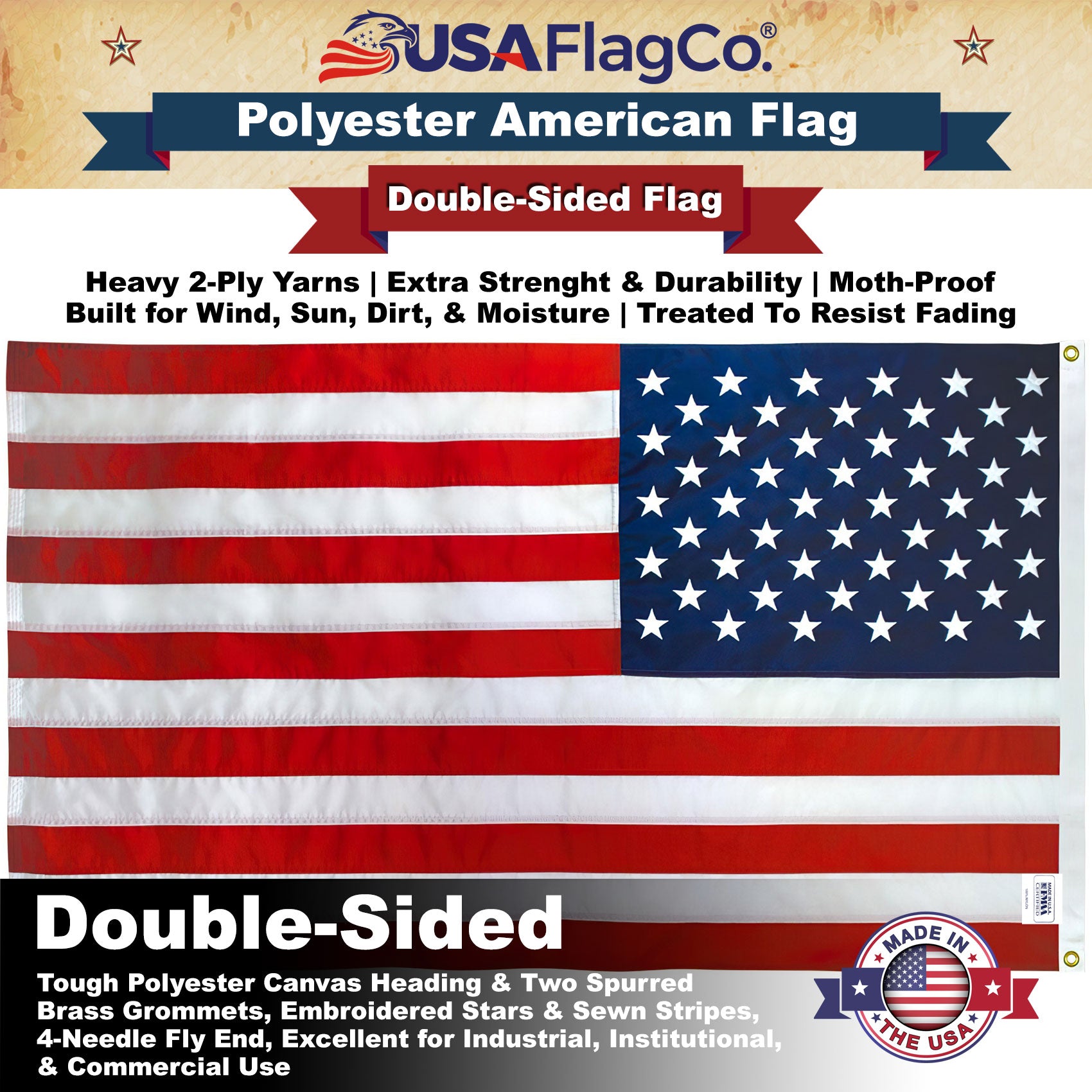 5x8 US Flag: Polyester, Embroidered Stars & Stripes – USA Flag Co.