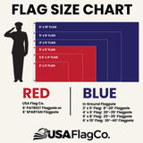 Compare our 4x6 American Flag Made in USA in USA size chart with dimensions and corresponding flags for USA Flag Co.