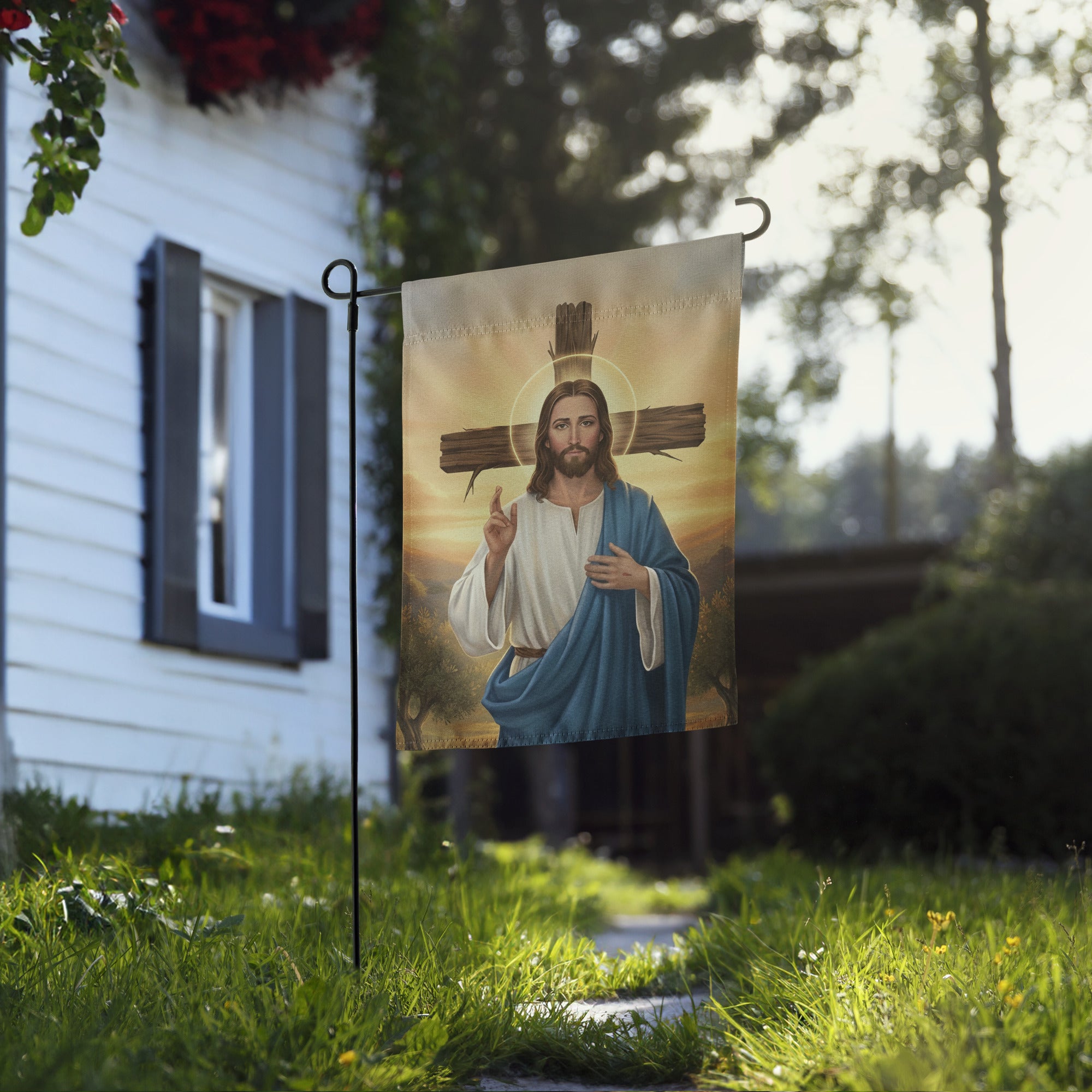 Jesus & Cross | Double-sided Garden Flag | USA Flag Co.