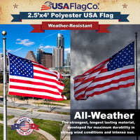 All Wealther Polyester US Flag 2.5x4 foot Embroidered Stars & Sewn Stripes - USA Flag Co.