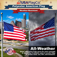 All-weather US flag made from long-lasting 2-ply polyester.
