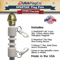 SPARTAN™ NeverFurl® 6ft Flagpole (Made in the USA) - White - USA Flag Co.
