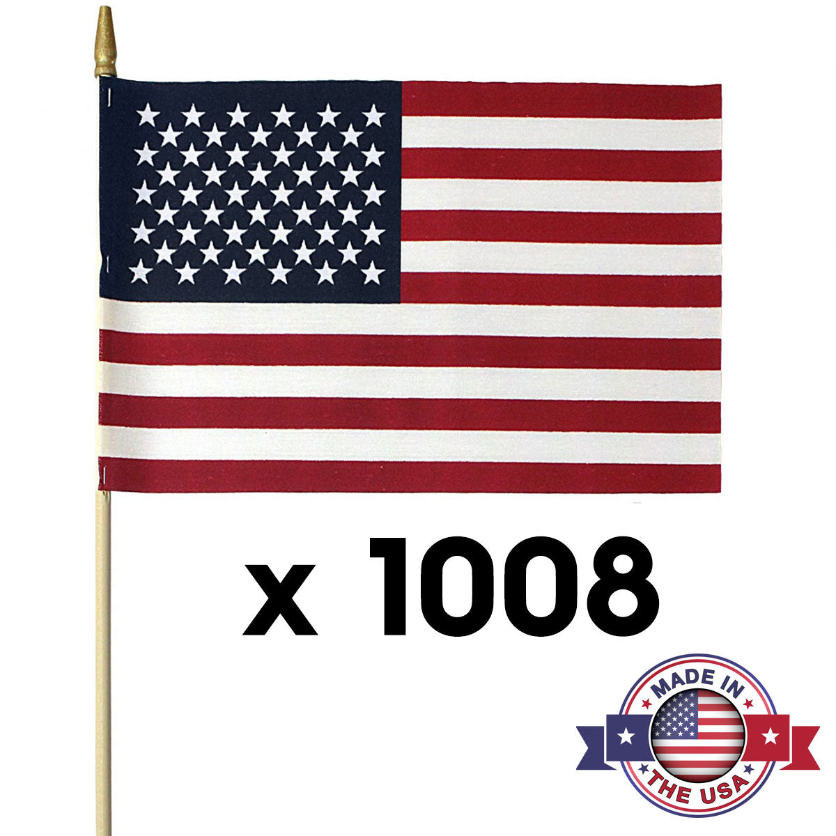 American flag with 'Made in the USA' label and quantity '1008'.