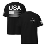 USA Flag All White Logo Design T-Shirts | Unisex Classic Tees | Gildan 5000