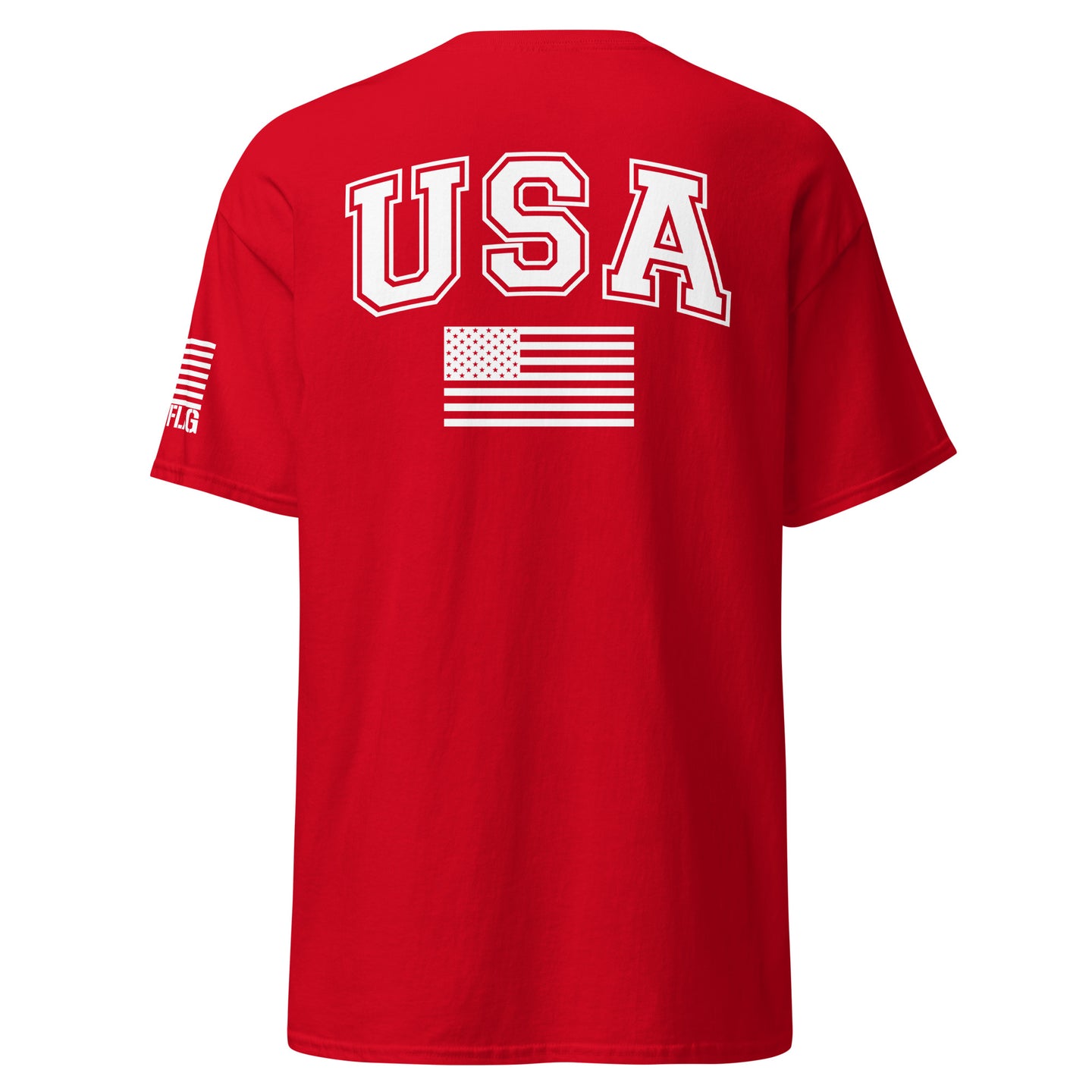 USA Flag All-White College Font T-Shirts | Unisex Classic Tees | Gildan 5000