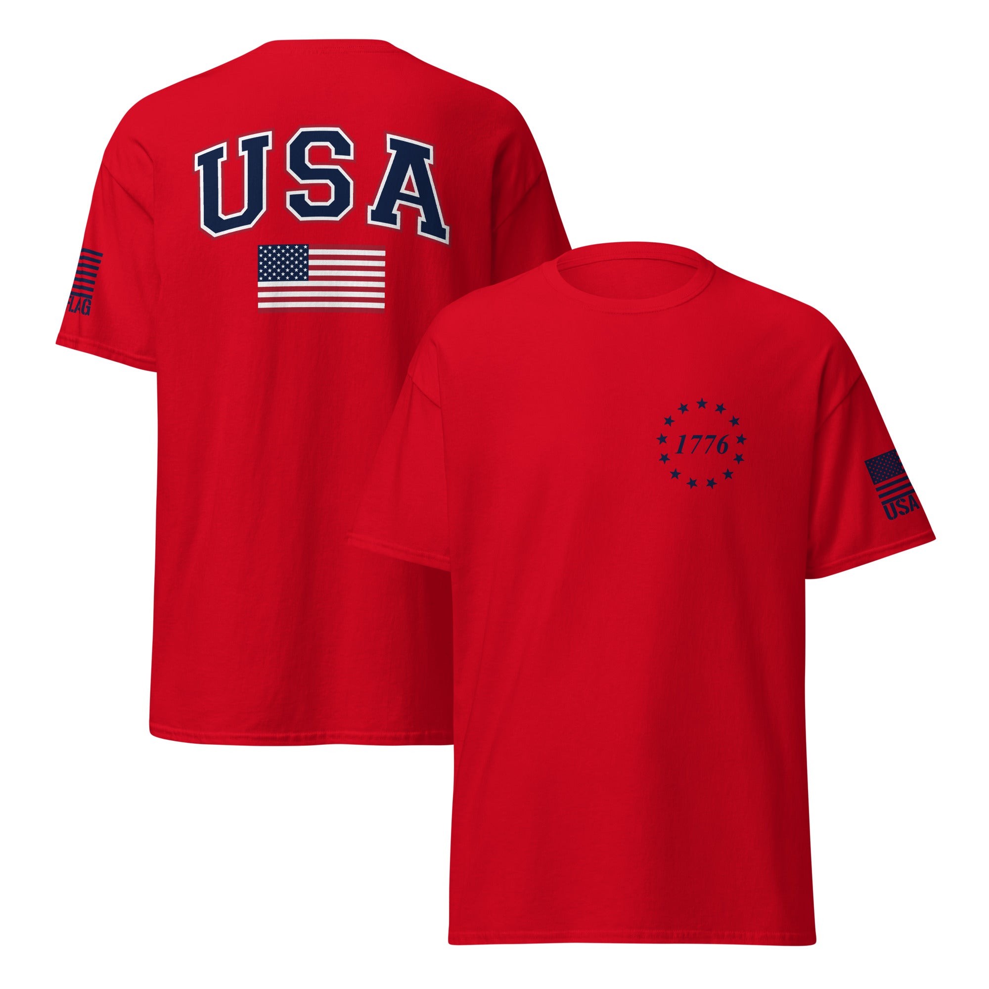 Deuxieme Classe【AMERICANA】 LOGO TEE USA Flag Blue College Font T-Shirts | Unisex Tees | Gildan