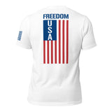 Freedom USA Flag T-Shirt Back-Side Red and Blue Logo