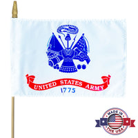 United States Army flag with emblem and 'Made in the USA' stamp on a white background