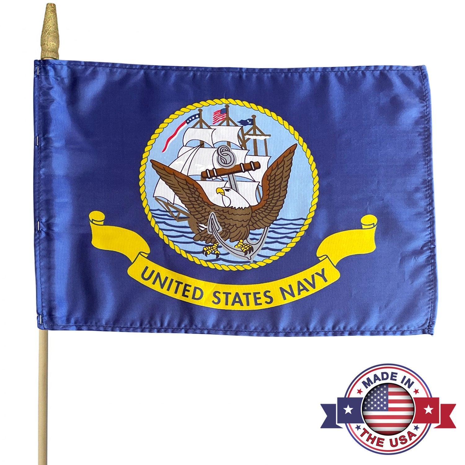 12x18 U.S. Navy Stick Flag Screen Printed Made in USA by USA Flag Co.