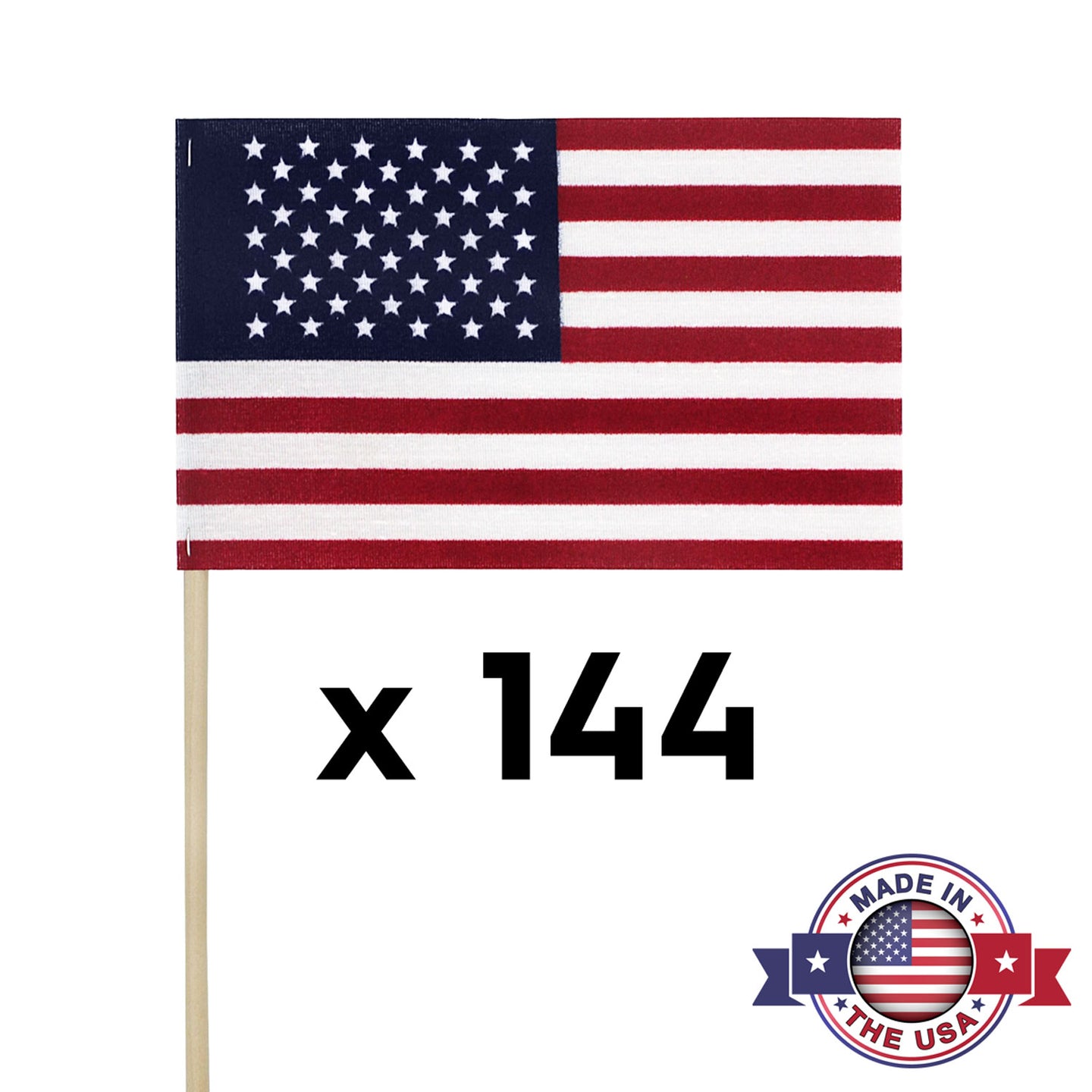 American Stick Flag 6x9 Inch with 'Made in the USA' label and quantity text on a white background