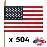 U.S. Stick Flags 12x18 Inch - 3/8"x30" Dowel - Flattened Spearhead Tip for Safety (504 stick flags)