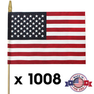 American flag with a wooden stick, quantity text 'x 1008', and 'Made in the USA' badge on a white background.