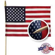 US Stick Flags 8x12 Inch Hemmed Edges (Pointed Bottom) - Flattened Spearhead Tip for Safety
