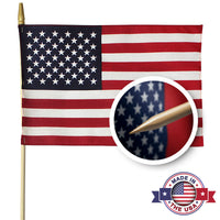 US Stick Flags 8x12 Inch Hemmed Edges (Pointed Bottom) - Flattened Spearhead Tip for Safety