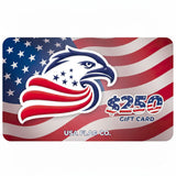 USA Flag Co. gift card with eagle design and $250 denomination