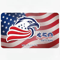 USA Flag Co. gift card with an eagle design on a white background