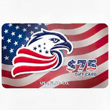 USA Flag Co. gift card with an eagle design on a white background