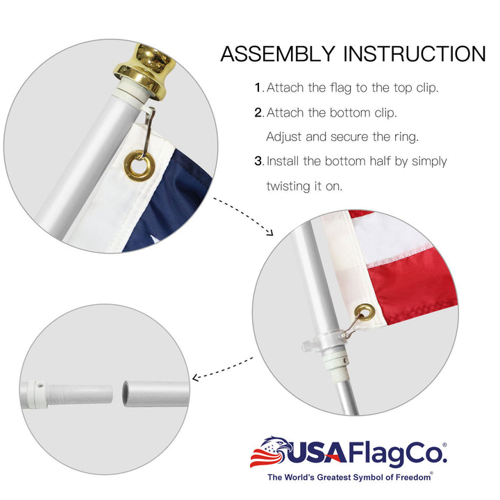 Vivid White Flag Pole Kit (6ft, 1-inch Diameter) - USA Flag Co.