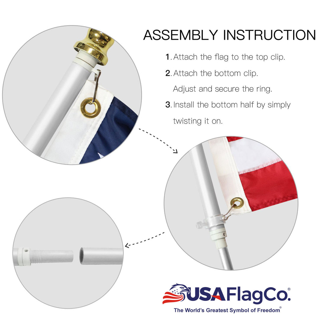 PATRIOT™ Flag Pole and FREEDOM™ Bracket Kit - Brushed Aluminum (6ft, 1-inch Diameter)