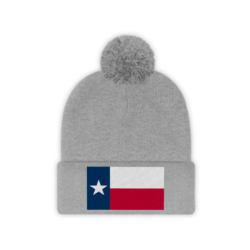 Texas Flag Pom Pom Beanie (Fully Embroidered Flag)