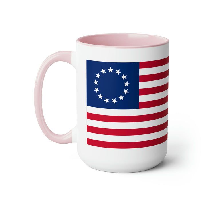 Two-Tone Betsy Ross Flag Coffee Mugs, 15oz