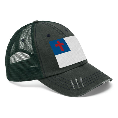 Christian Flag Distressed Unisex Trucker Hat (Embroidered Flag)
