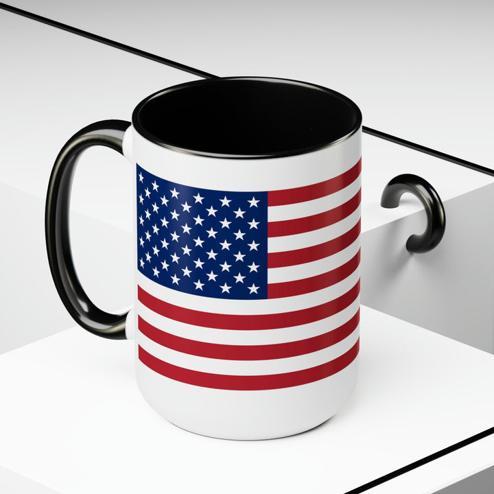 Two-Tone American Flag Coffee Mugs, 15oz