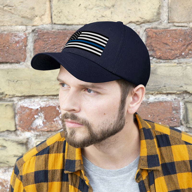 Thin Blue Line Flag Unisex Baseball Hat (Embroidered Flag)