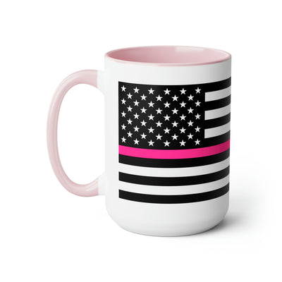 Two-Tone Thin Pink Line Flag Coffee Mugs, 15oz